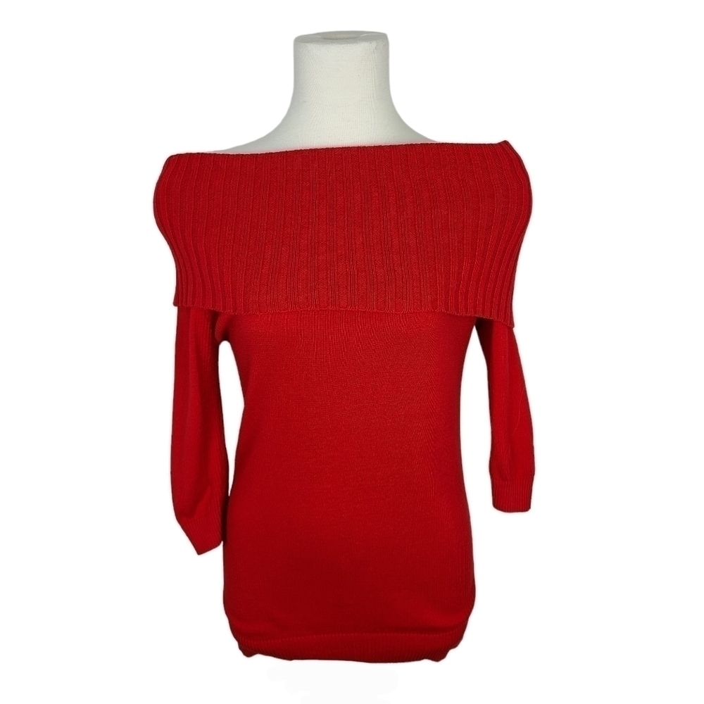 Express Red Off The Shoulder Foldover Neck Half Sleeve Knit Sweater XS